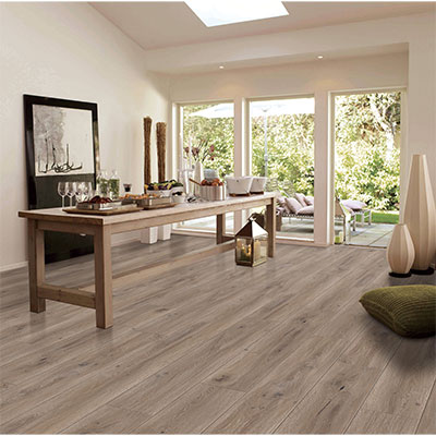 wood look laminate flooring in modern farmhouse dining room